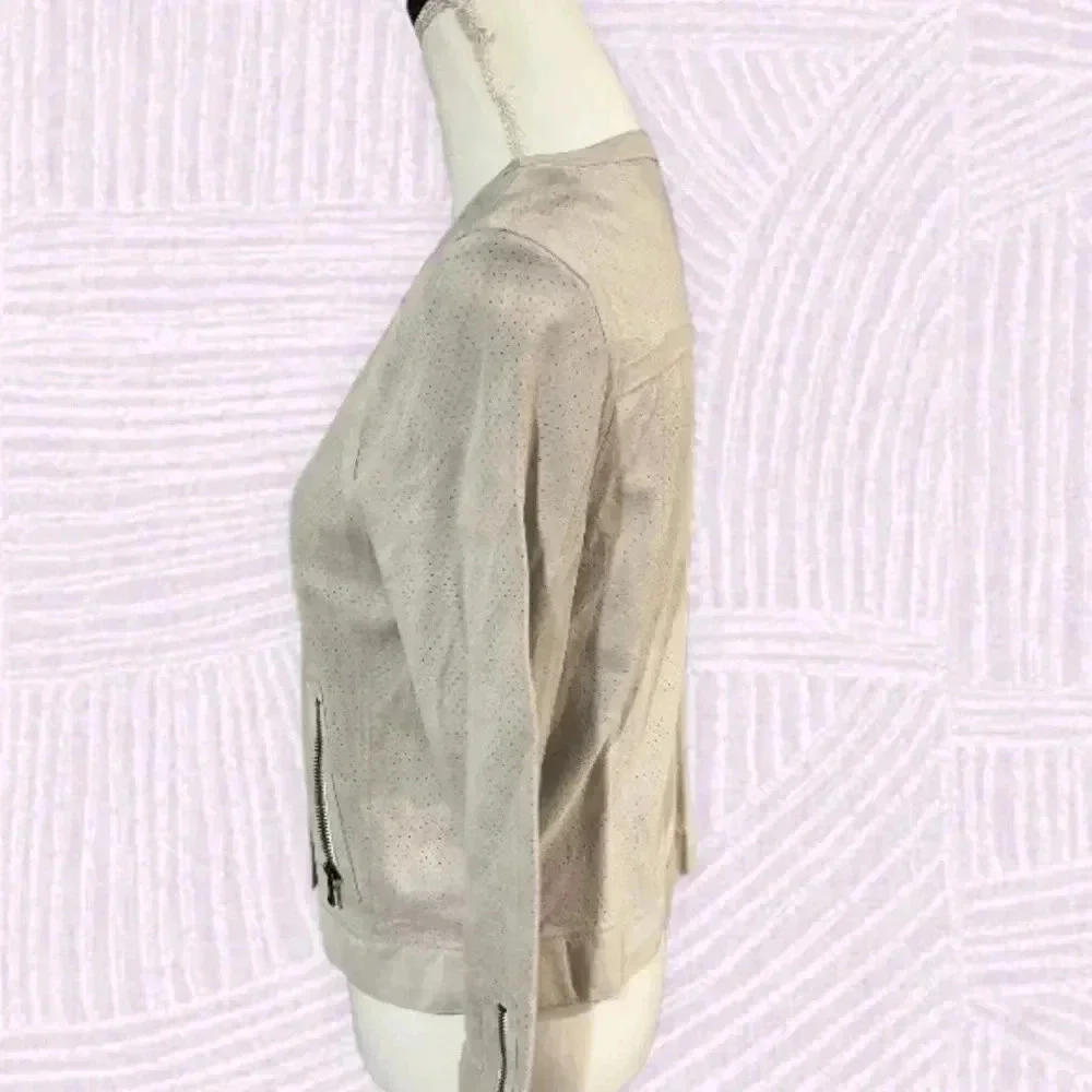 Ecru unlined suede crop jacket GUC size M - Picture 2 of 10